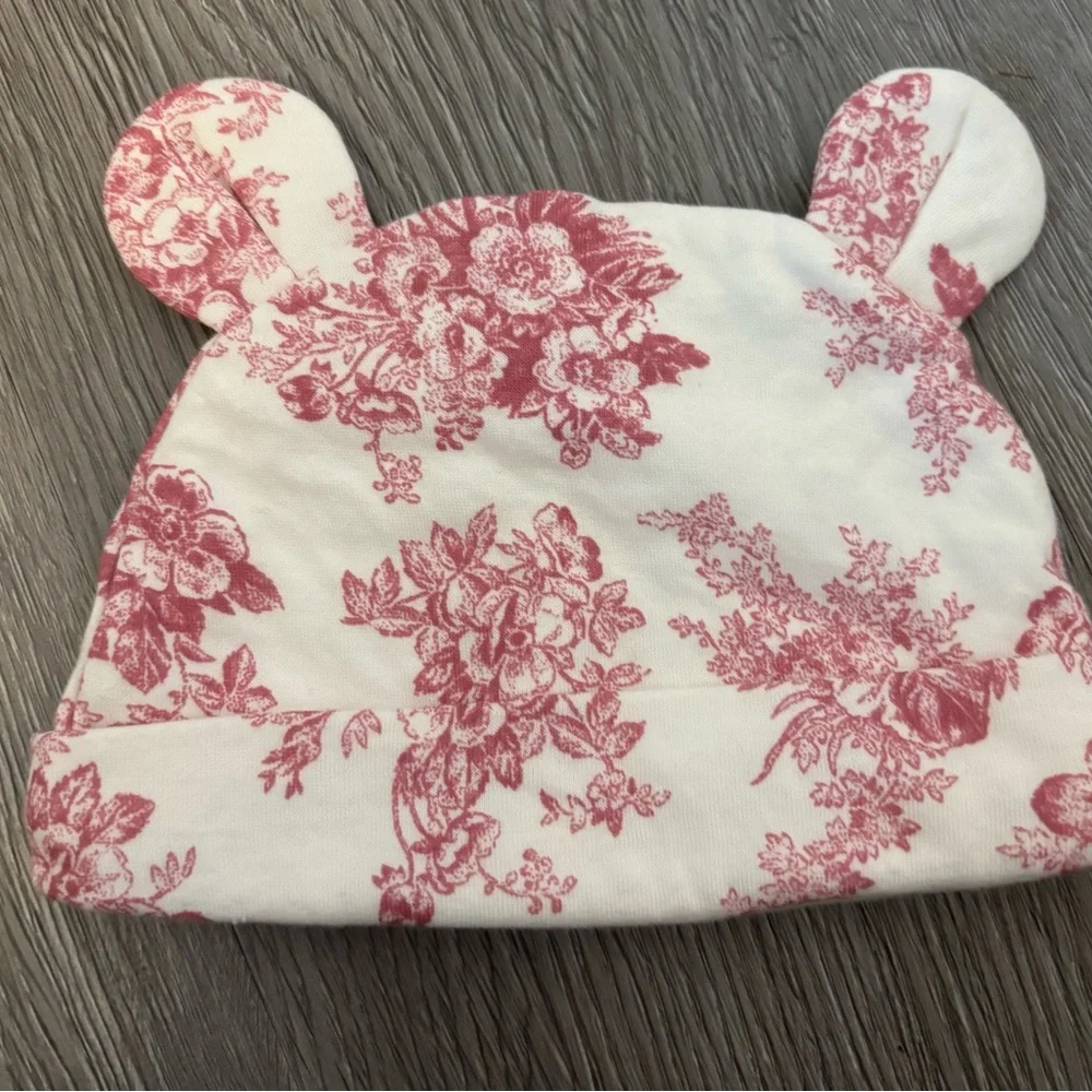 Janie and Jack Floral Romper & Hat One Piece - Red and Cream